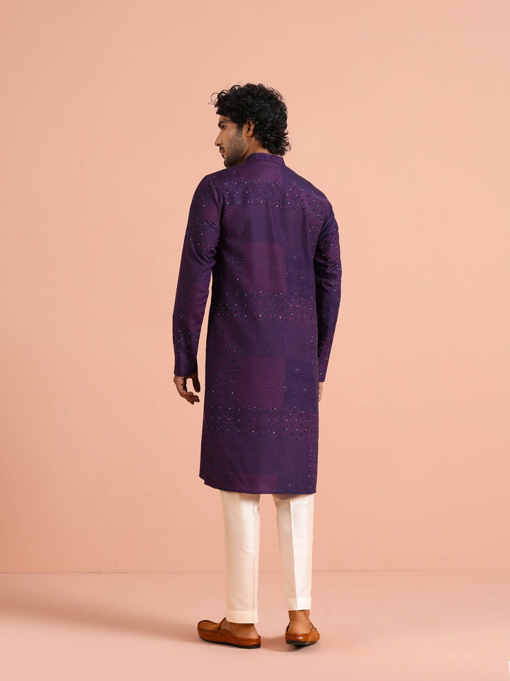 Purple Geometric Printed Kurta in Cotton | SHOBITAM