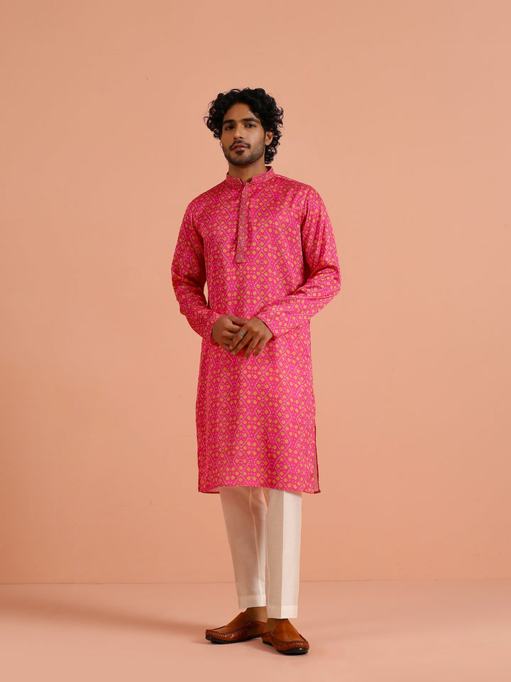 Hot Pink Silk Printed Kurta | SHOBITAM