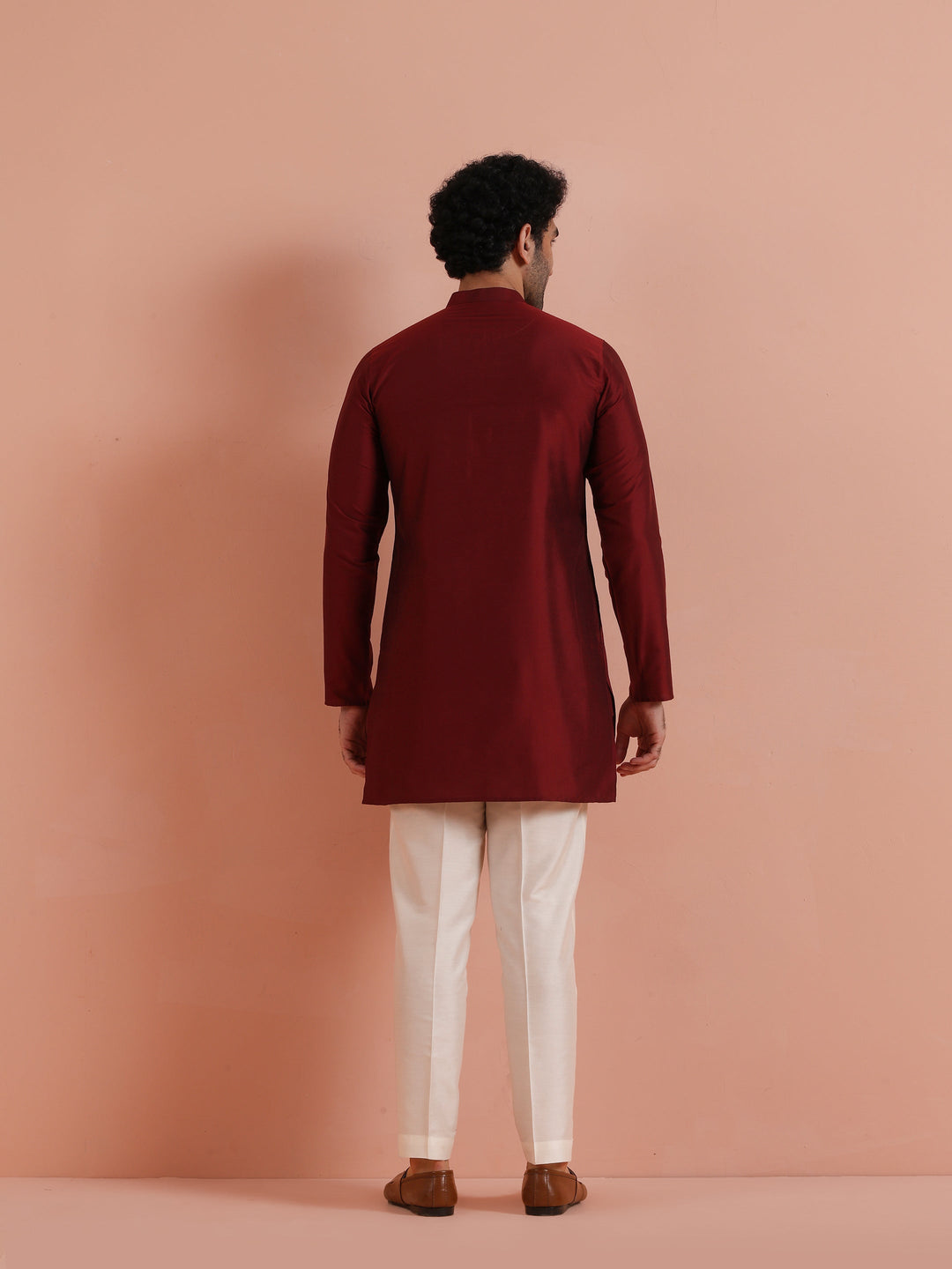 Maroon Solid Cotton Kurta Trouser Set | SHOBITAM