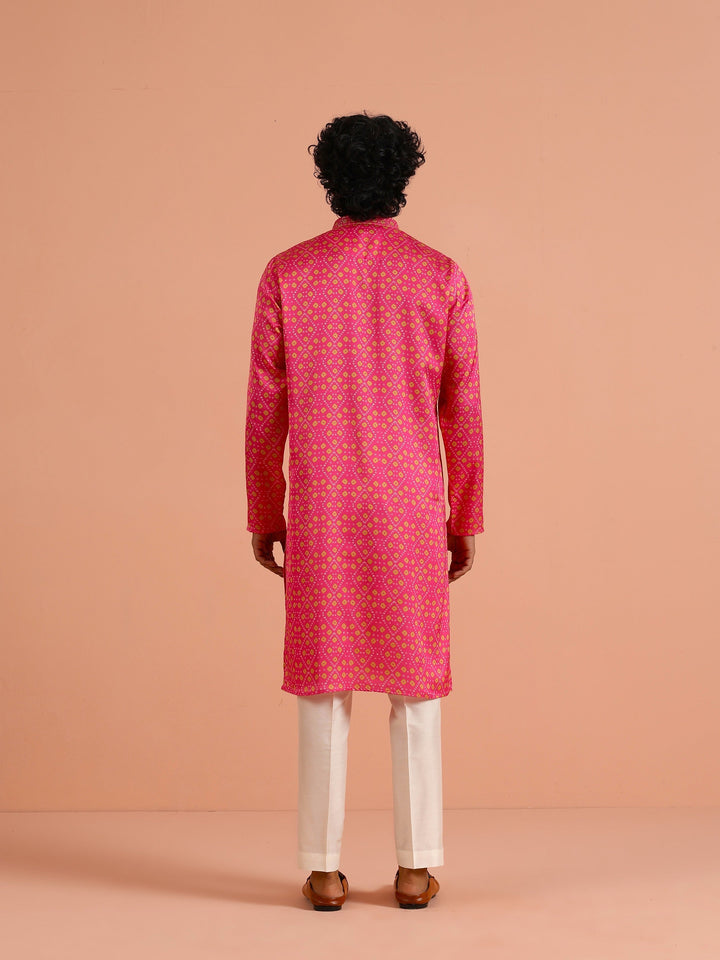Hot Pink Silk Printed Kurta | SHOBITAM
