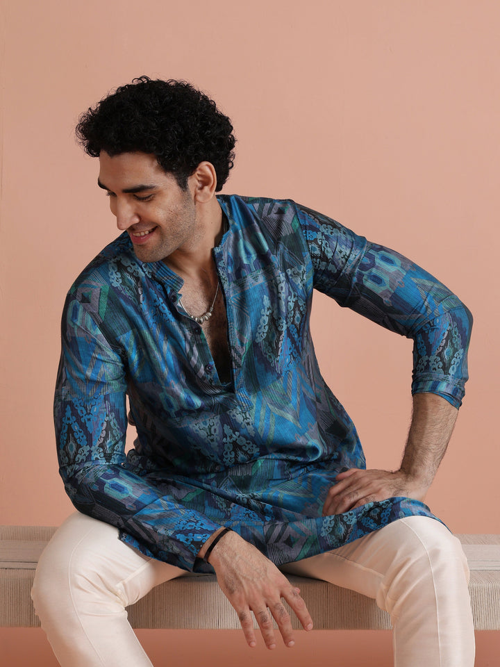 Blue Geometric Printed Kurta | SHOBITAM
