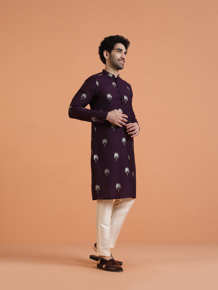 Maroon Cotton Silk Printed Kurta | SHOBITAM