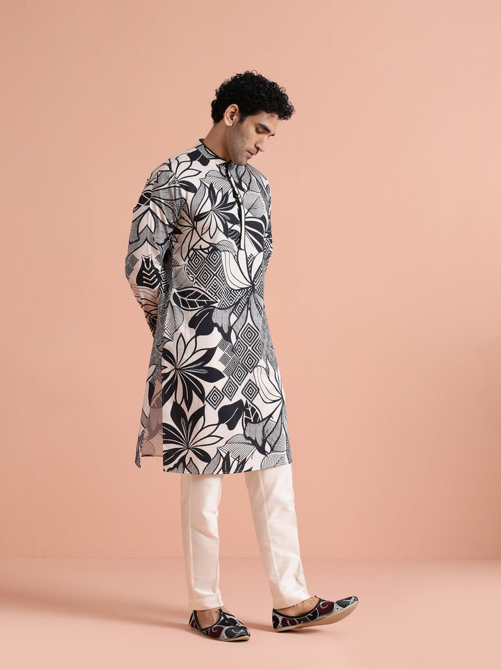 Black & White Printed Long Kurta | SHOBITAM