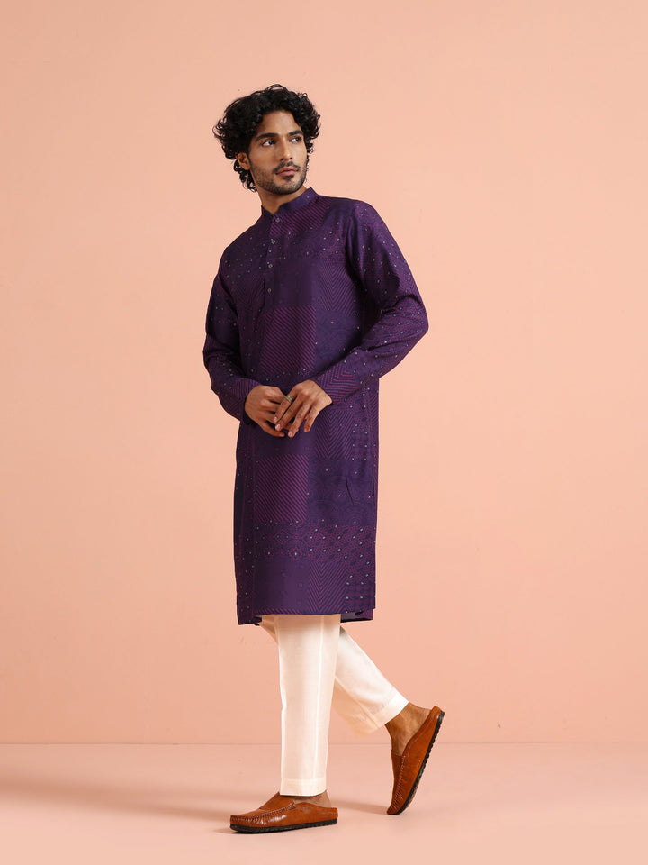 Purple Geometric Printed Kurta in Cotton | SHOBITAM