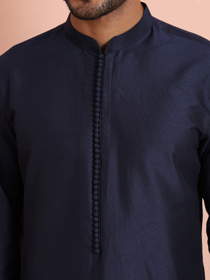 Solid Navy Mid Kurta For Men | SHOBITAM