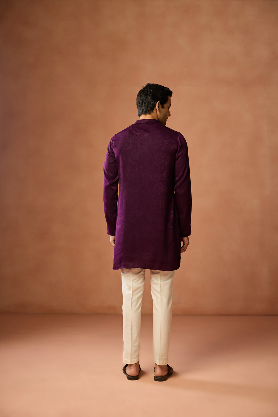 Wine Silk Blend Velvet Finish Mid Kurta | SHOBITAM