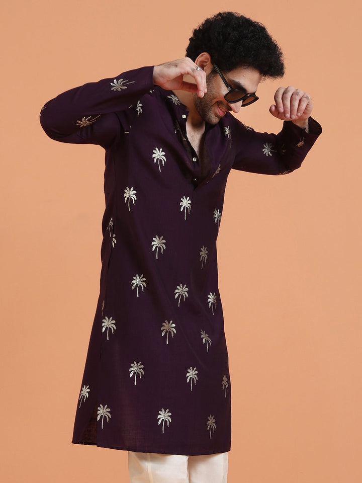 Maroon Cotton Silk Printed Kurta | SHOBITAM