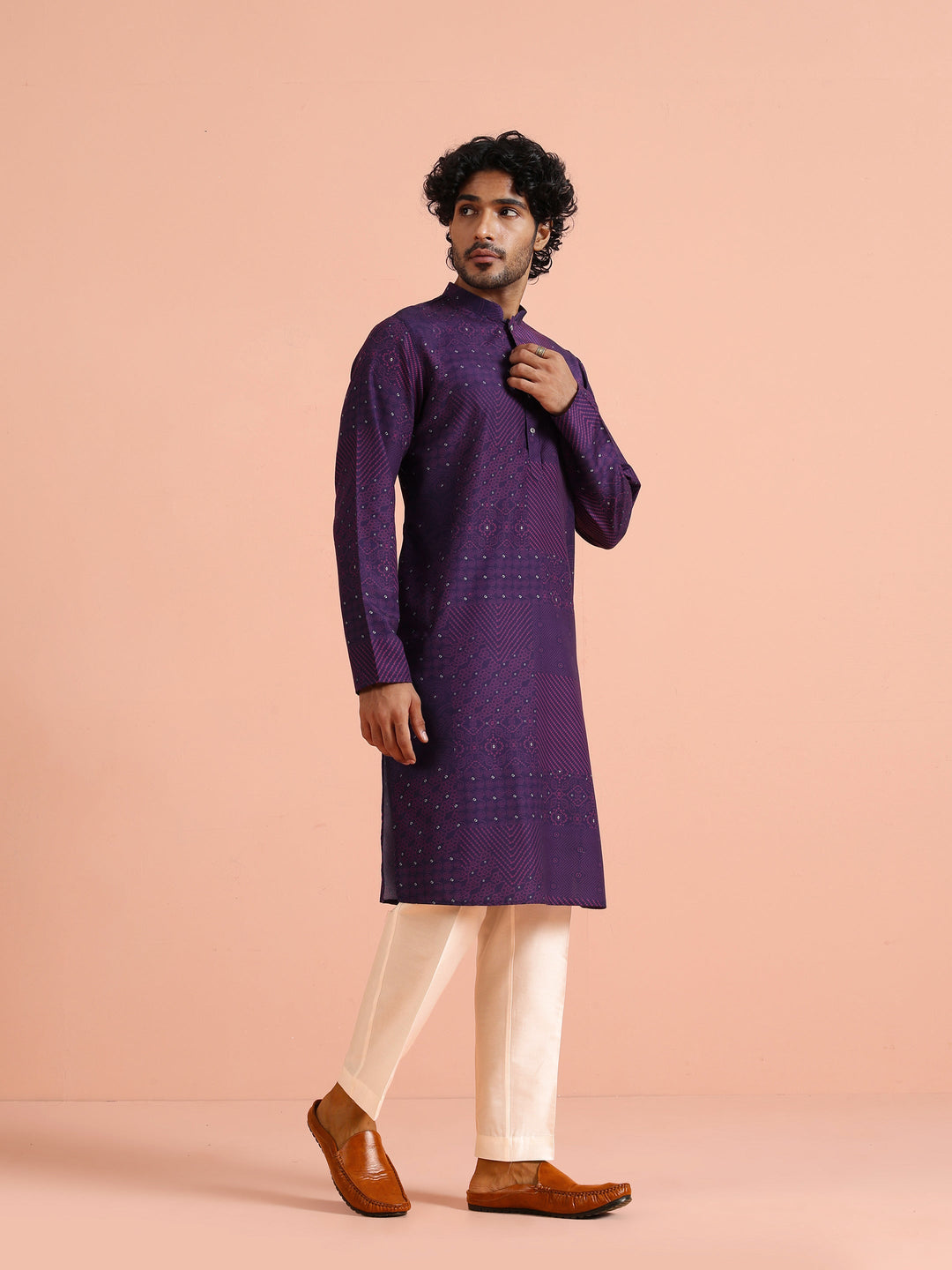 Purple Geometric Printed Kurta in Cotton | SHOBITAM