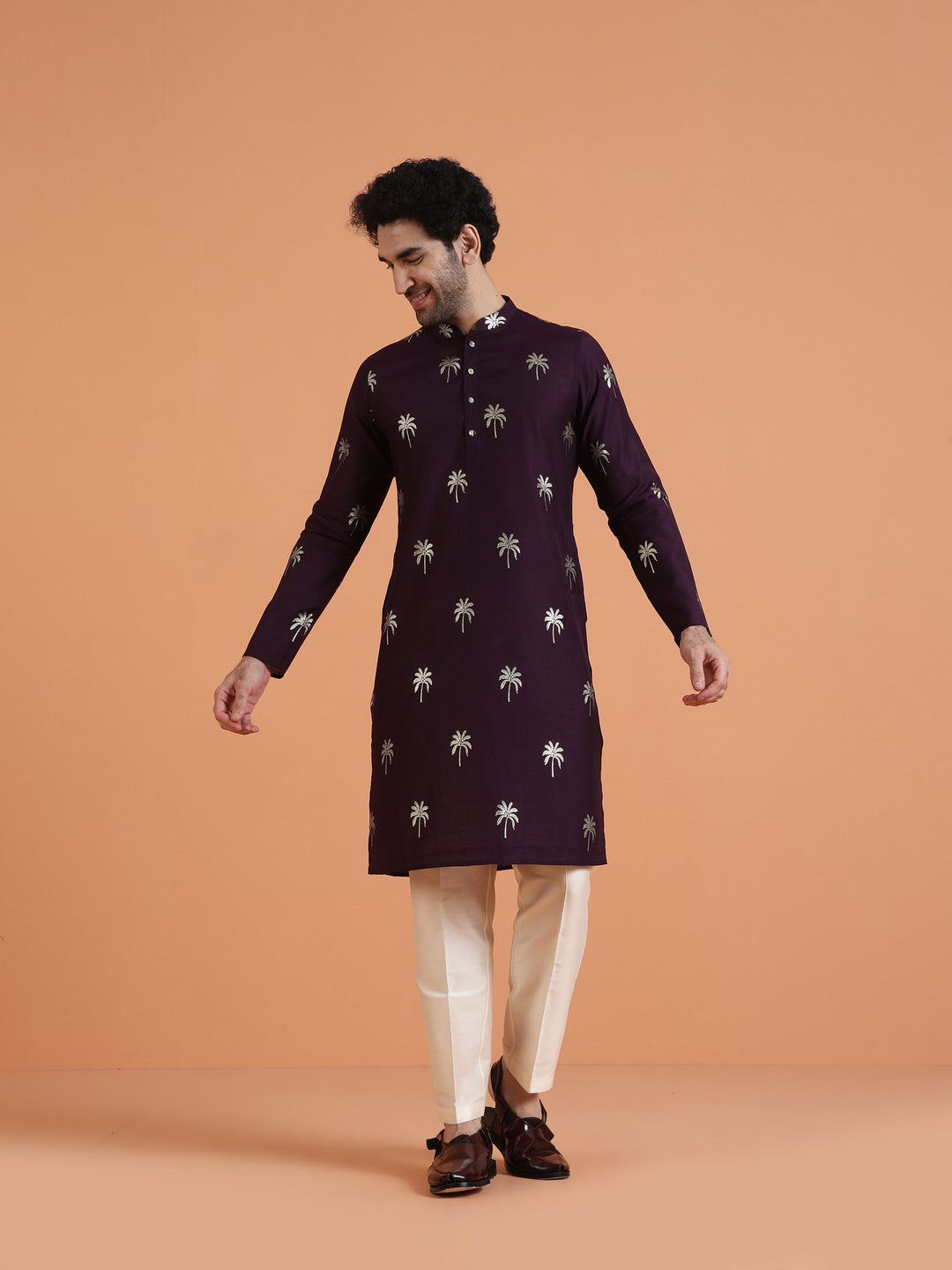 Maroon Cotton Silk Printed Kurta | SHOBITAM