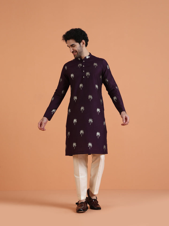 Maroon Cotton Silk Printed Kurta | SHOBITAM