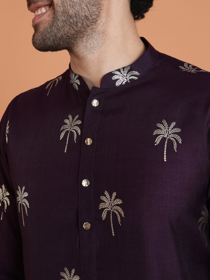 Maroon Cotton Silk Printed Kurta | SHOBITAM