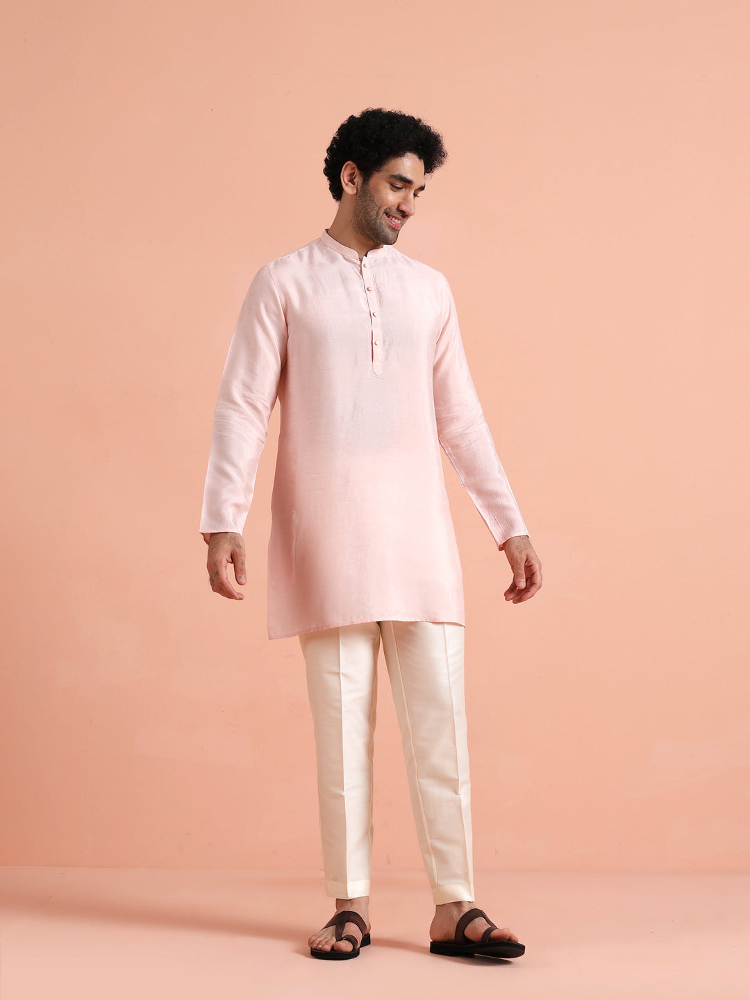 Solid Pink Mid Kurta | SHOBITAM