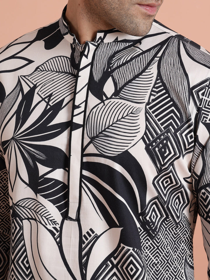 Black & White Printed Long Kurta | SHOBITAM