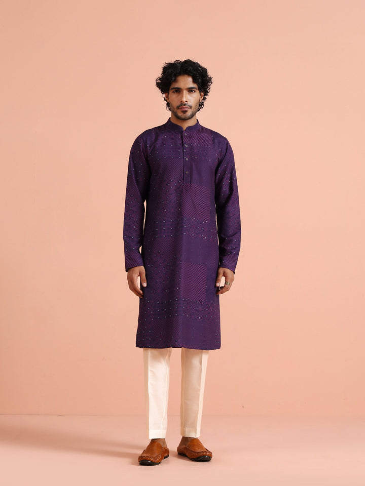 Purple Geometric Printed Kurta in Cotton | SHOBITAM