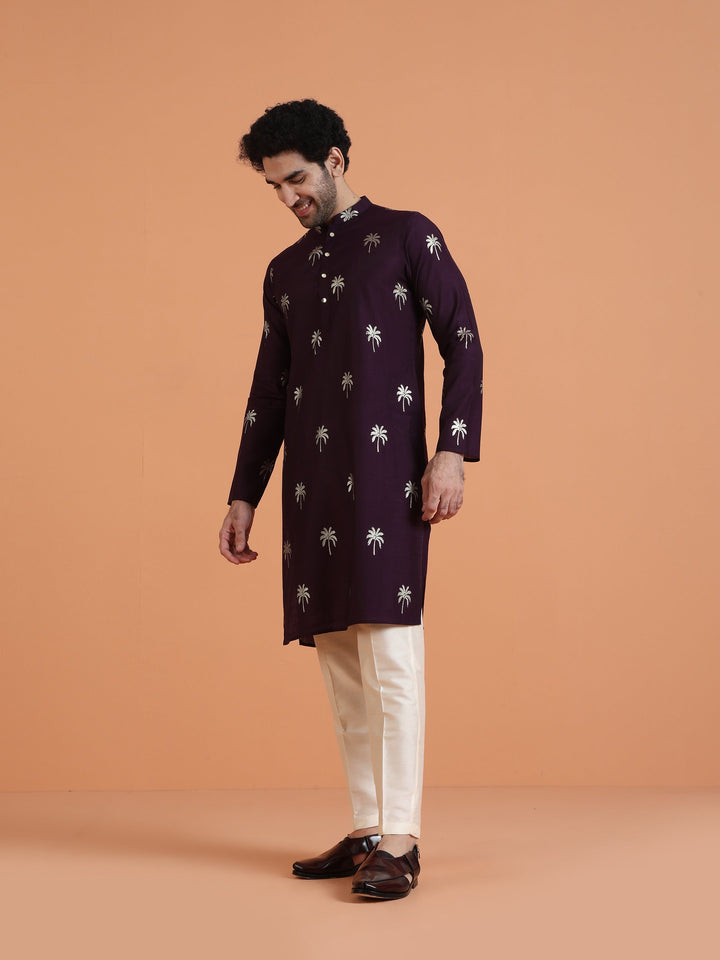 Maroon Cotton Silk Printed Kurta | SHOBITAM