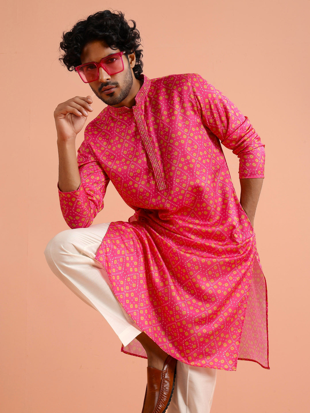 Hot Pink Silk Printed Kurta | SHOBITAM