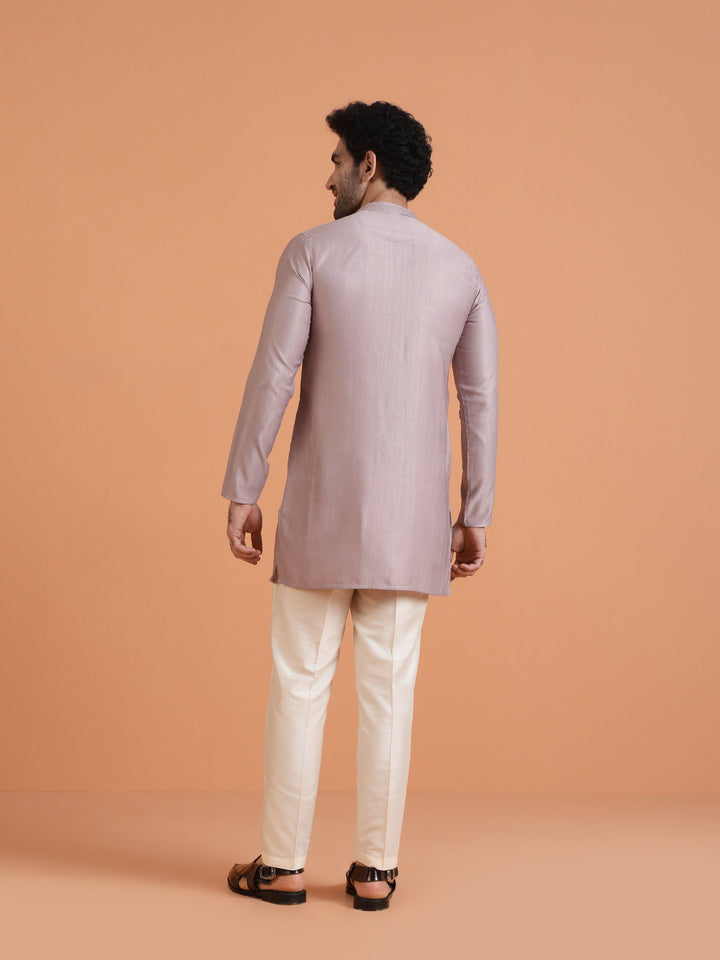 Lilac Silk Blend Solid Mid Kurta | SHOBITAM