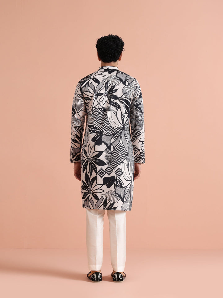 Black & White Printed Long Kurta | SHOBITAM