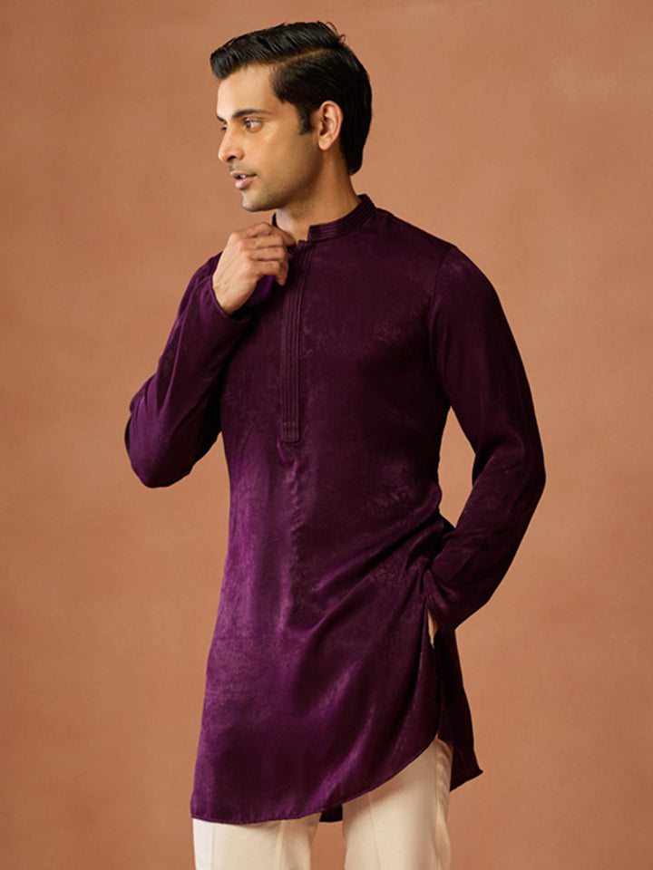 Wine Silk Blend Velvet Finish Mid Kurta | SHOBITAM