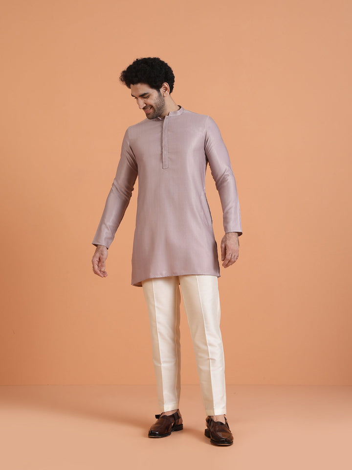 Lilac Silk Blend Solid Mid Kurta | SHOBITAM