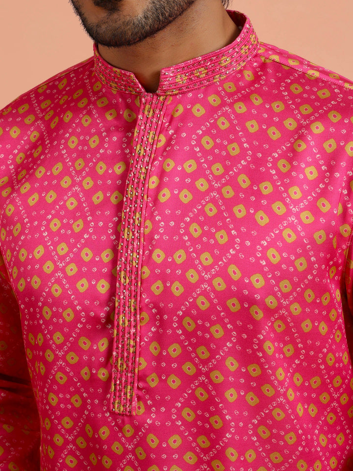 Hot Pink Silk Printed Kurta | SHOBITAM