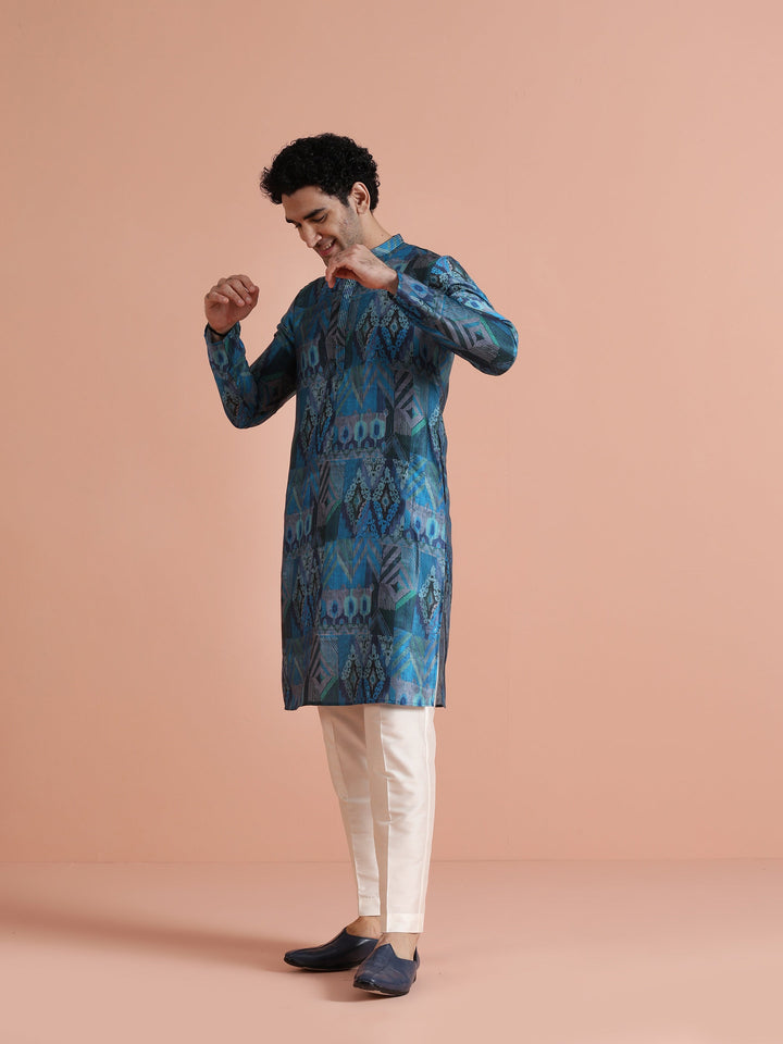 Blue Geometric Printed Kurta | SHOBITAM