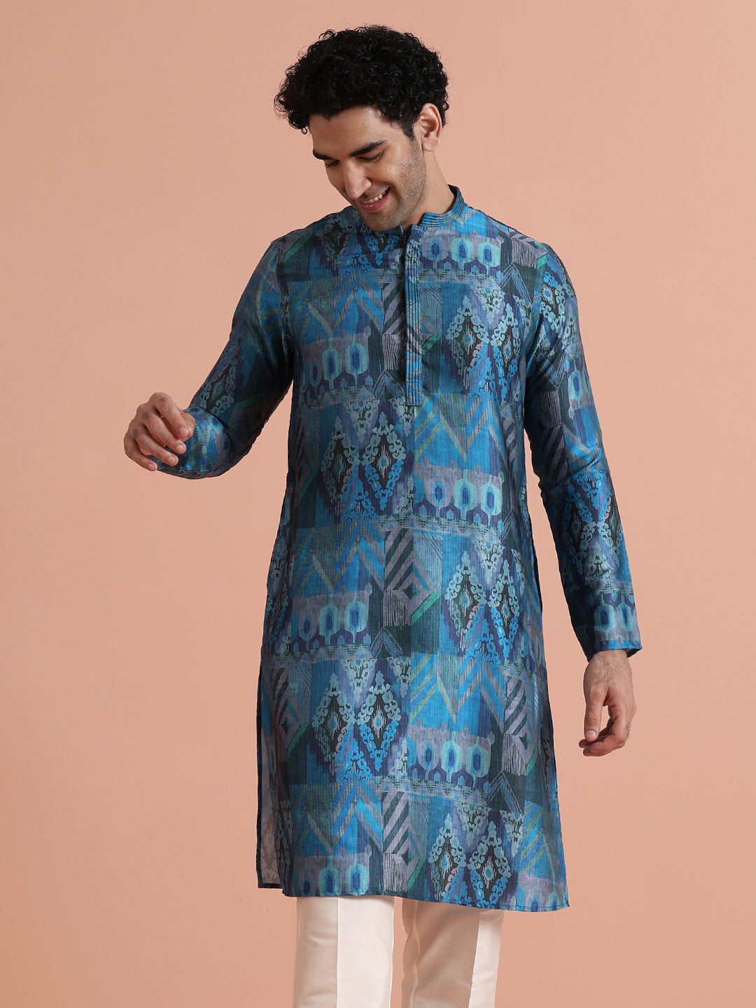 Blue Geometric Printed Kurta | SHOBITAM