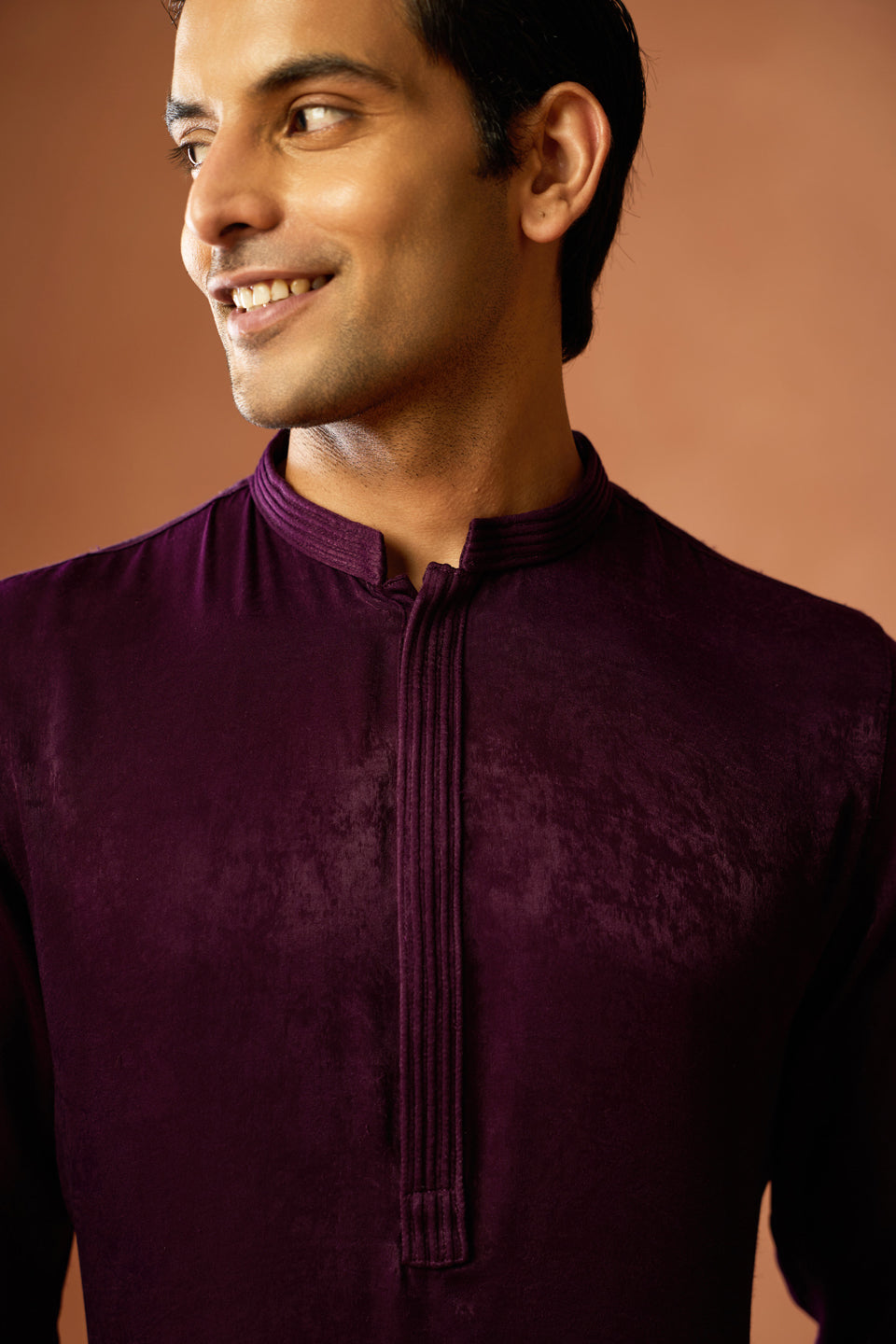 Wine Silk Blend Velvet Finish Mid Kurta | SHOBITAM