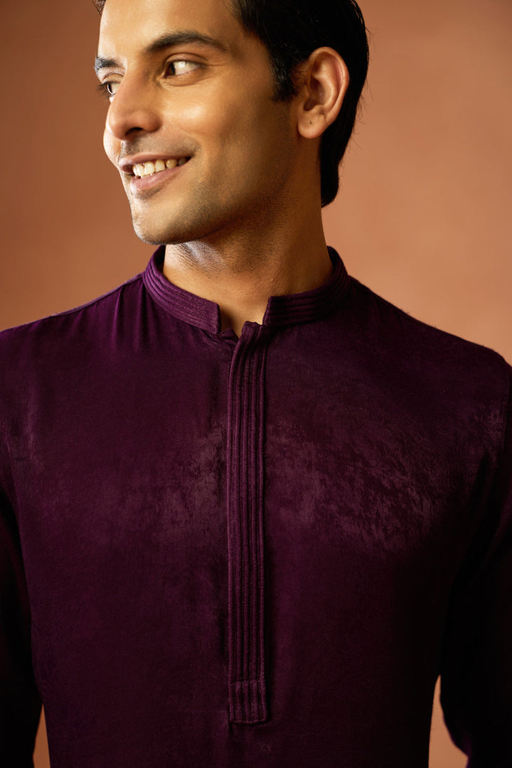 Wine Silk Blend Velvet Finish Mid Kurta | SHOBITAM