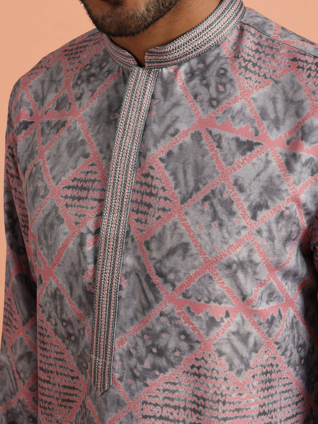 Grey & Pink Geometric Printed Kurta | SHOBITAM