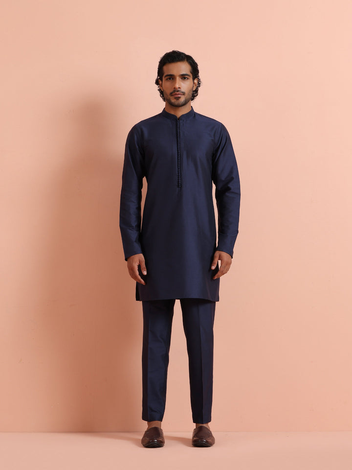 Solid Navy Mid Kurta For Men | SHOBITAM