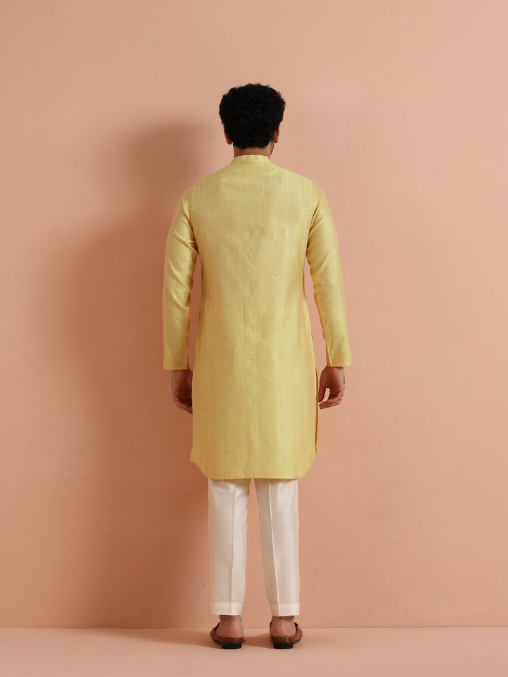 Yellow Jacquard Woven Kurta For Men | SHOBITAM