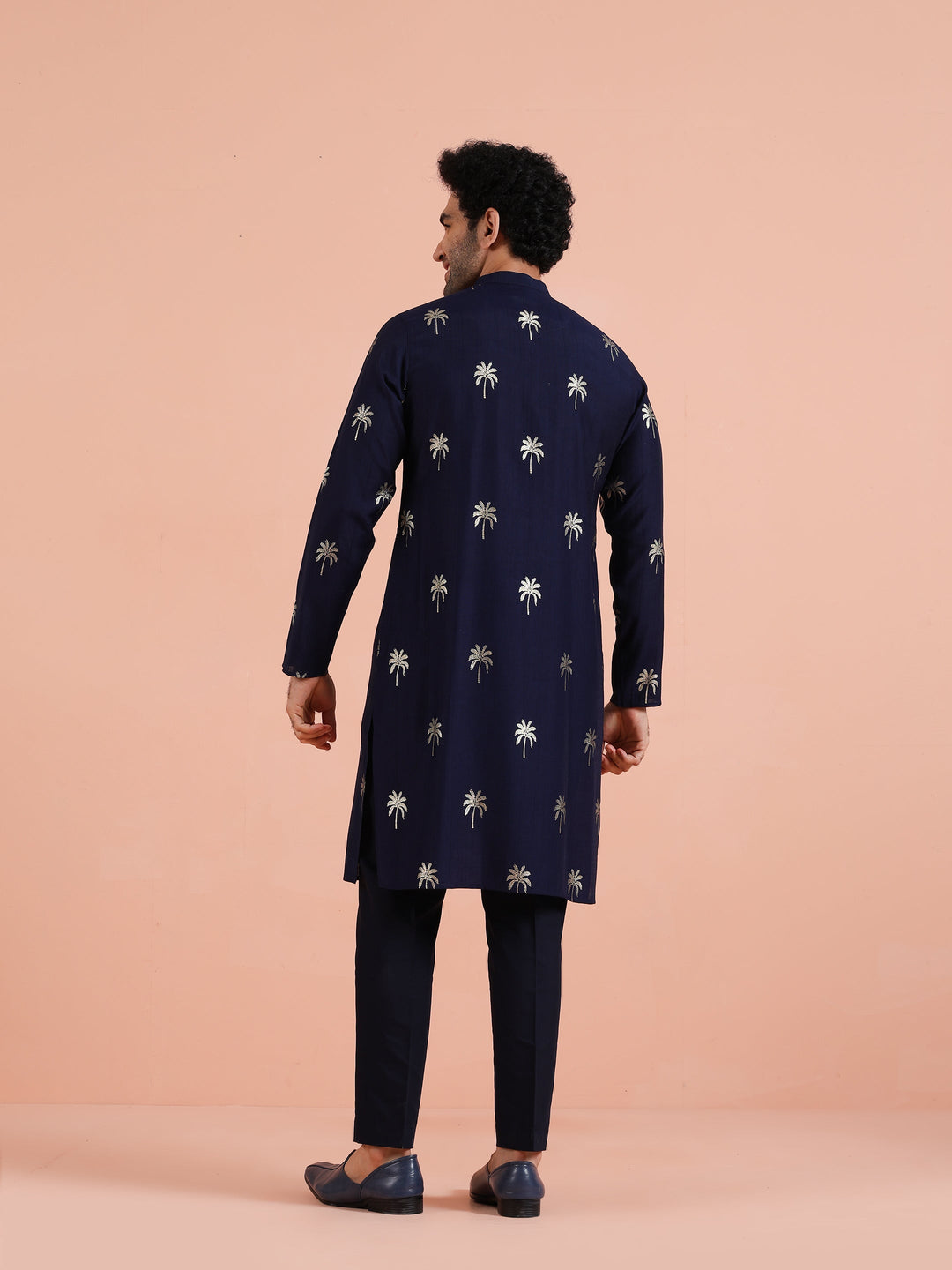 Navy Kurta with Palm Embroidery | SHOBITAM