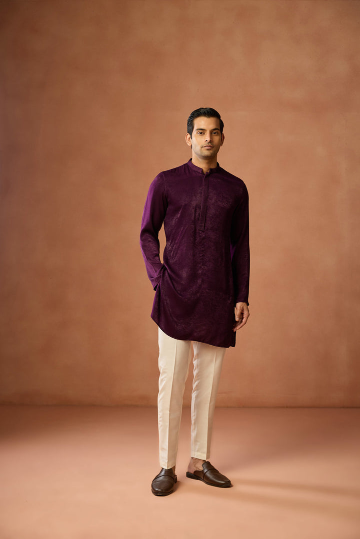 Wine Silk Blend Velvet Finish Mid Kurta | SHOBITAM