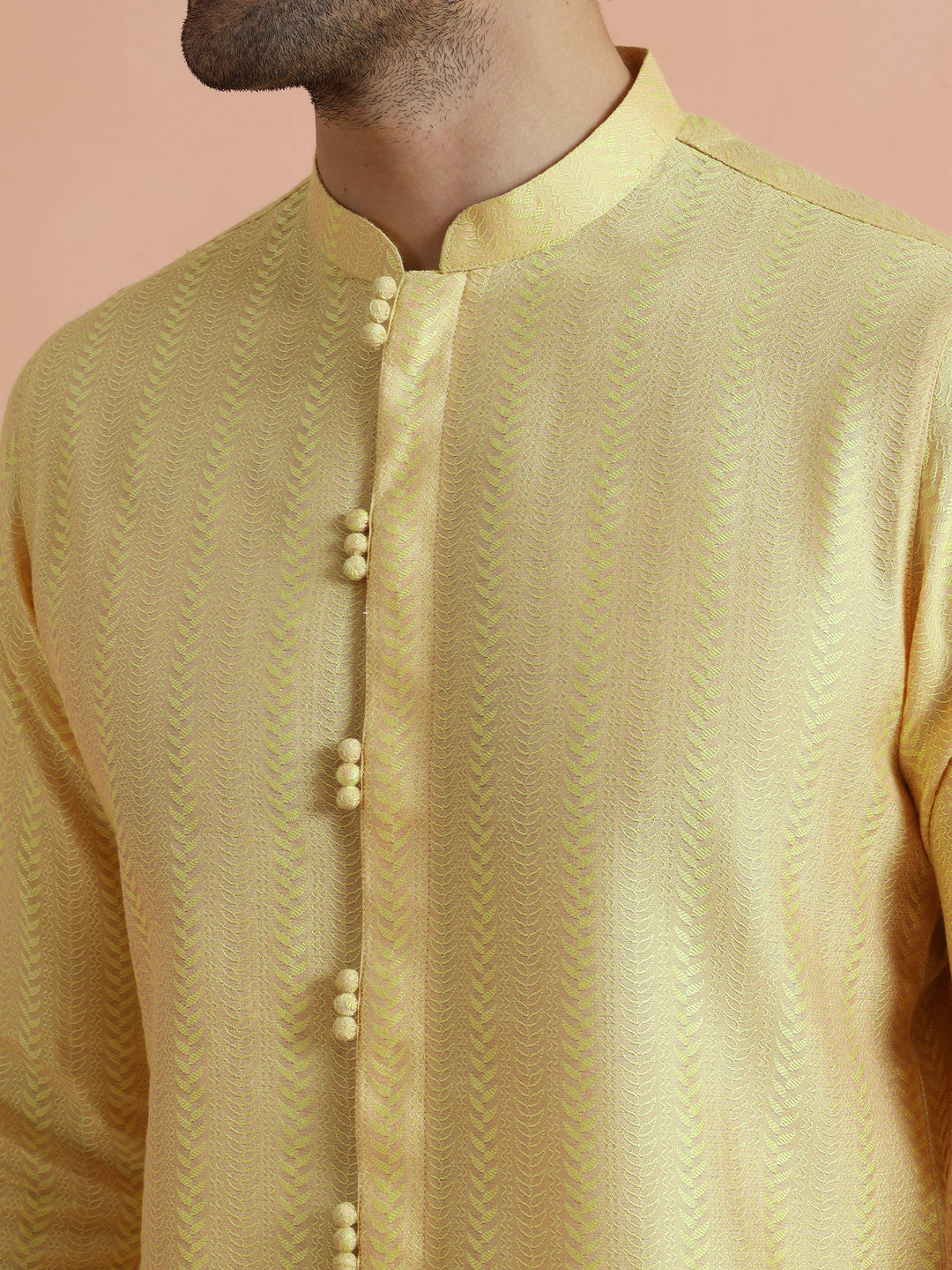 Yellow Jacquard Woven Kurta For Men | SHOBITAM