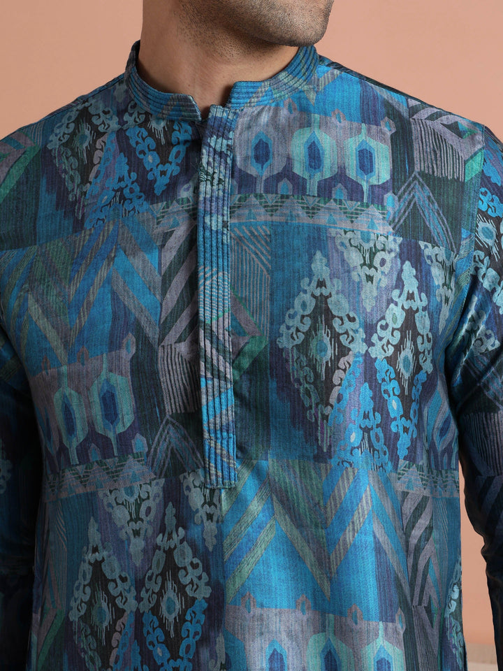 Blue Geometric Printed Kurta | SHOBITAM