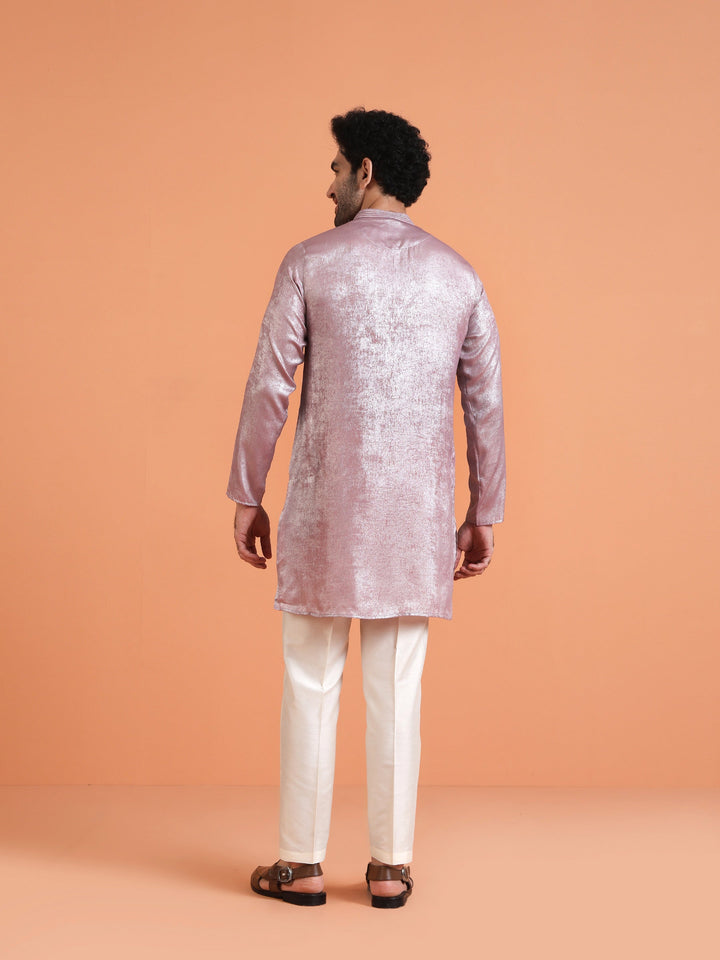 Pink Metallic Textured Cotton Silk Kurta For Men | SHOBITAM