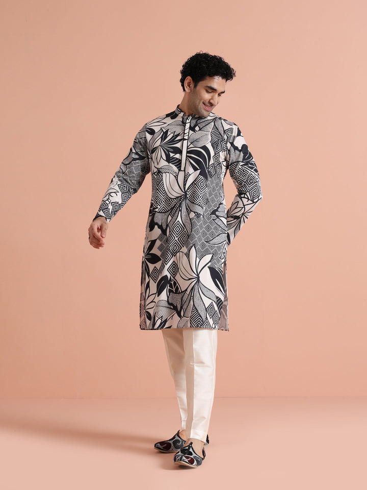 Black & White Printed Long Kurta | SHOBITAM