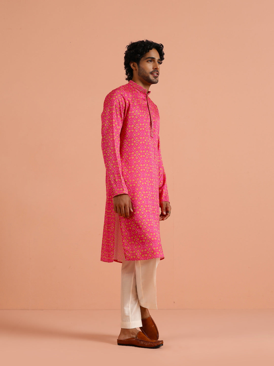 Hot Pink Silk Printed Kurta | SHOBITAM
