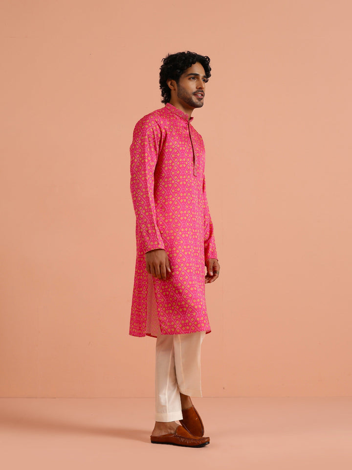 Hot Pink Silk Printed Kurta | SHOBITAM