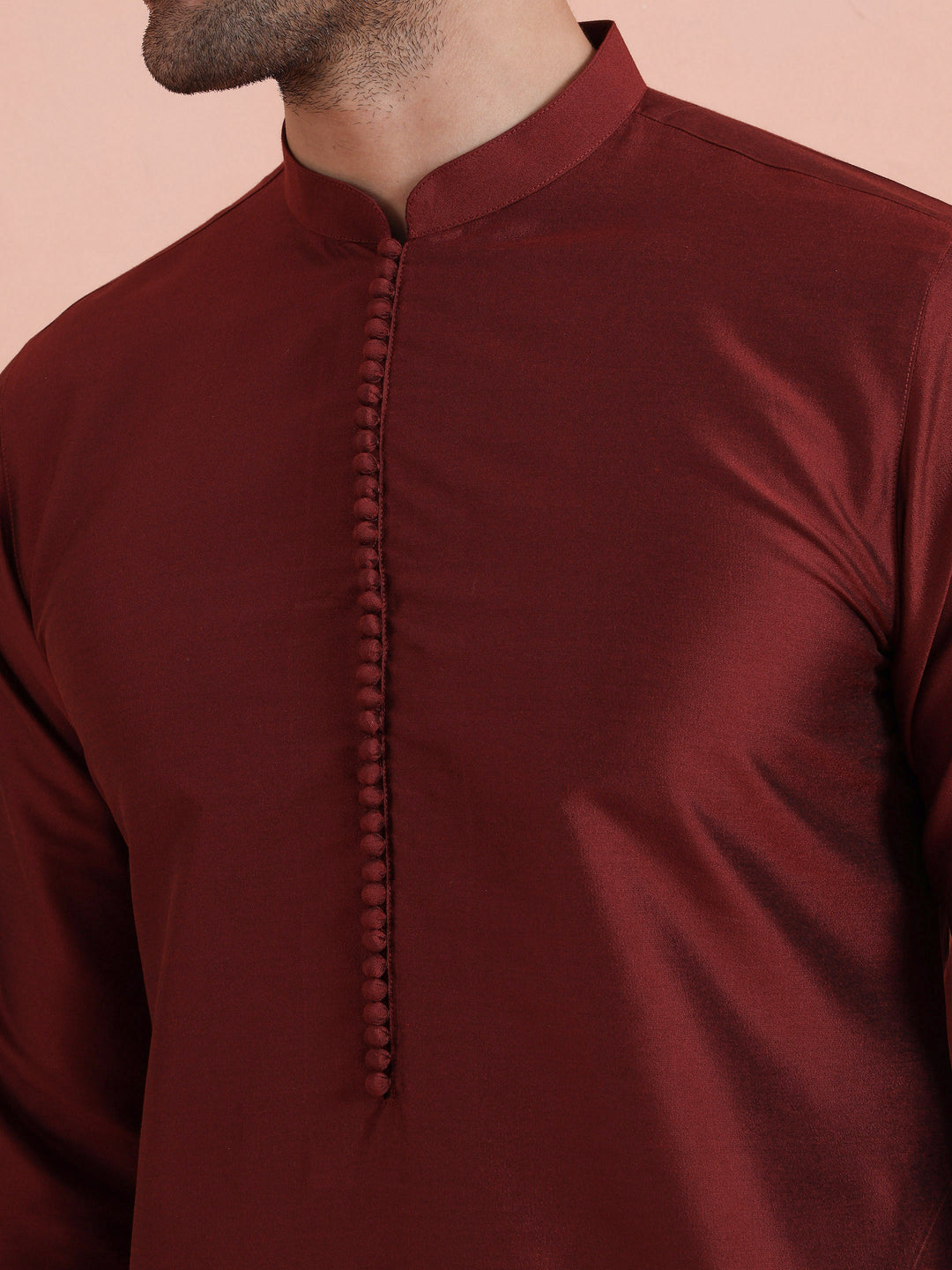 Solid Maroon Mid Kurta For Men | SHOBITAM