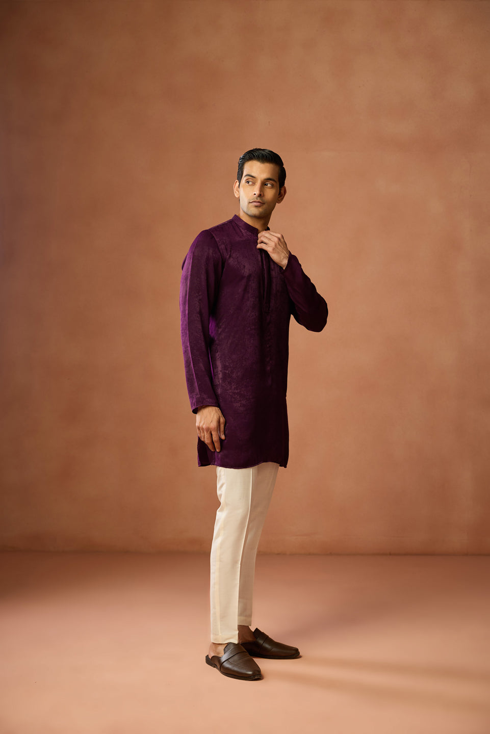 Wine Silk Blend Velvet Finish Mid Kurta | SHOBITAM