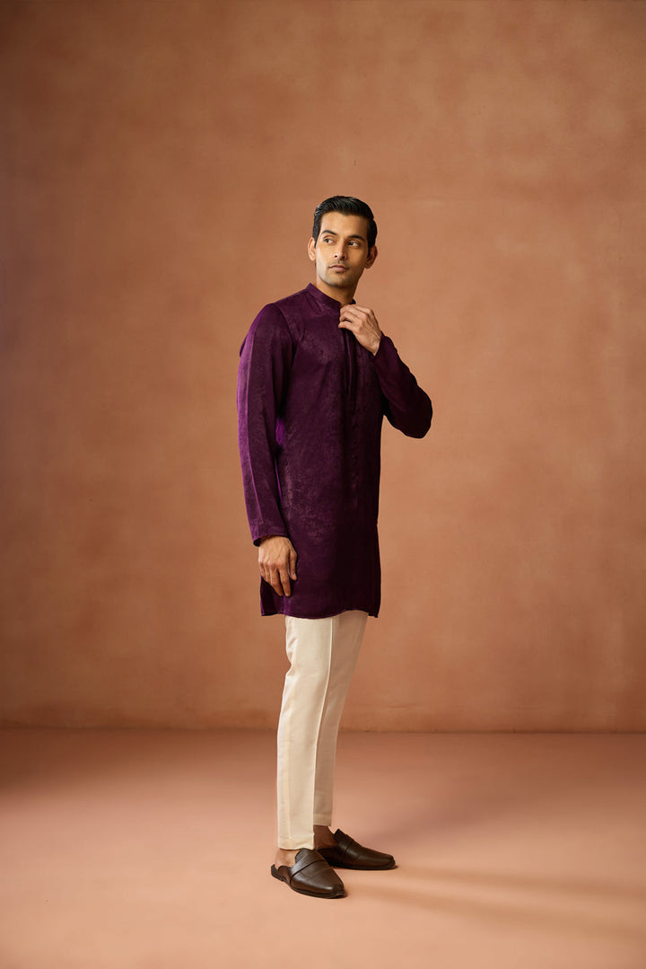 Wine Silk Blend Velvet Finish Mid Kurta | SHOBITAM