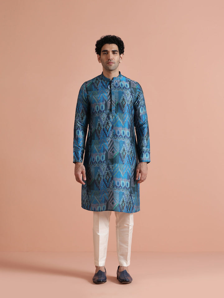 Blue Geometric Printed Kurta | SHOBITAM