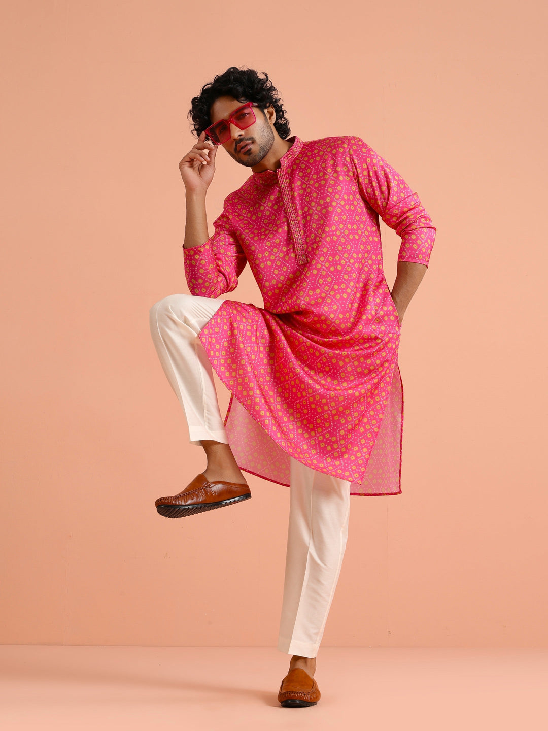 Hot Pink Silk Printed Kurta | SHOBITAM