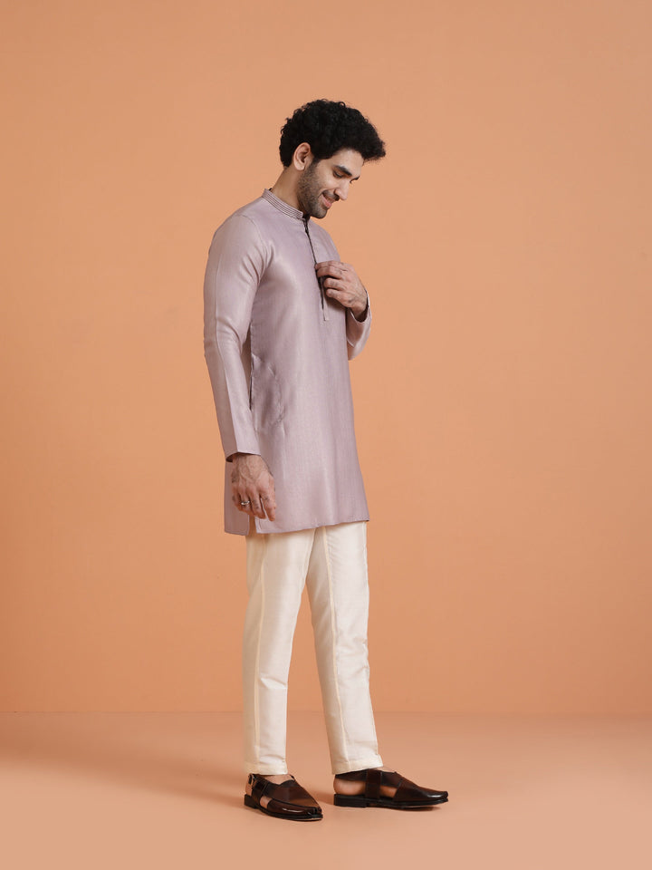 Lilac Silk Blend Solid Mid Kurta | SHOBITAM
