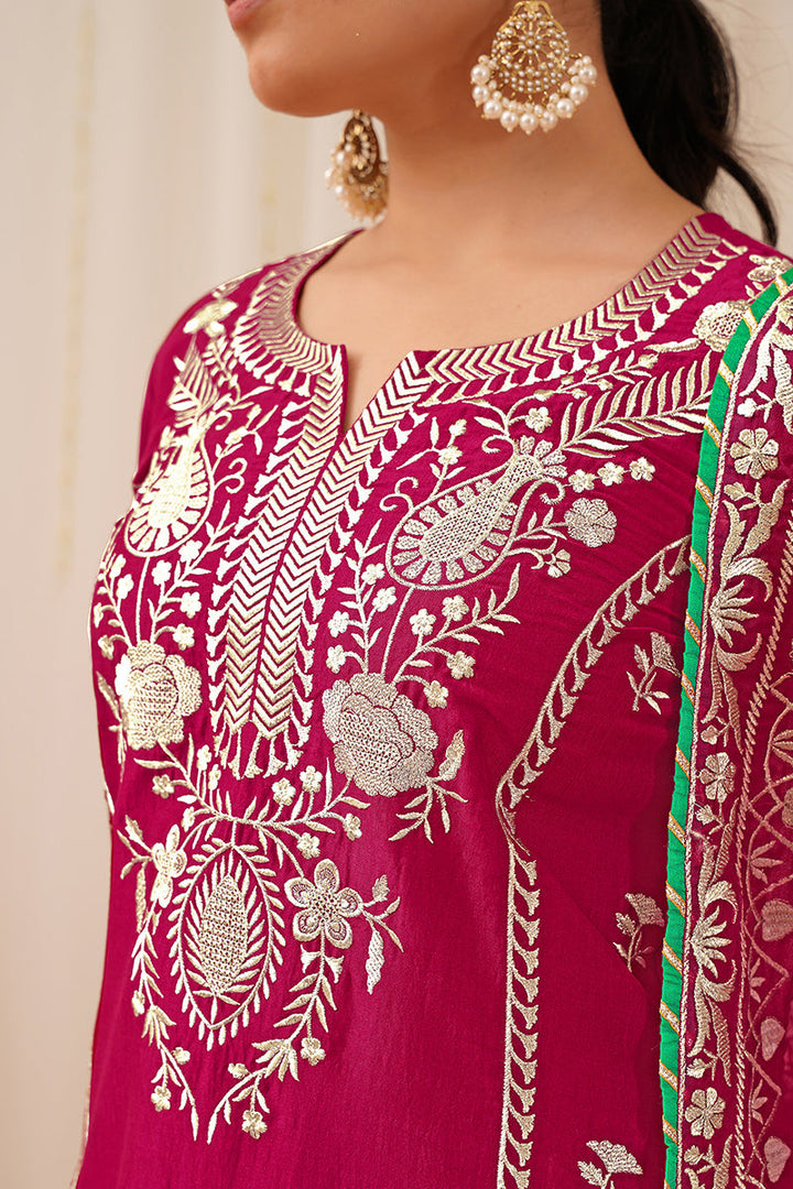 Pink Silk Blend Solid Yoke Design Straight Palazzo Suit Set | SHOBITAM