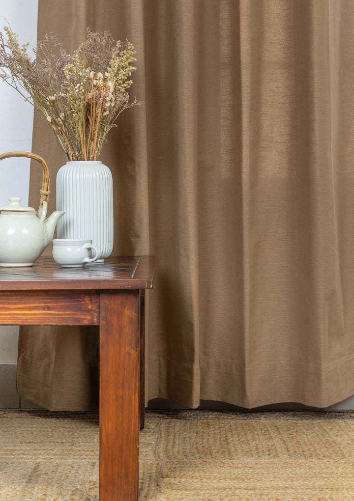 Solid chocolate brown 100% cotton plain curtain for bedroom - Room darkening - Single Piece | SHOBITAM