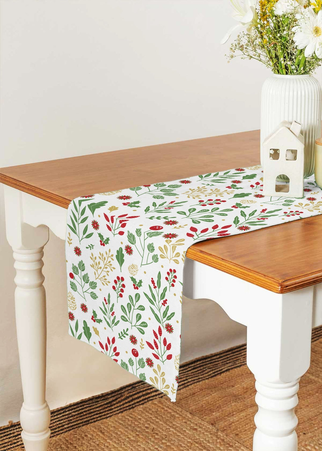 Foraged 100% cotton floral table runner for 4 seater or 6 seater Dining with tassels - Multicolor | SHOBITAM