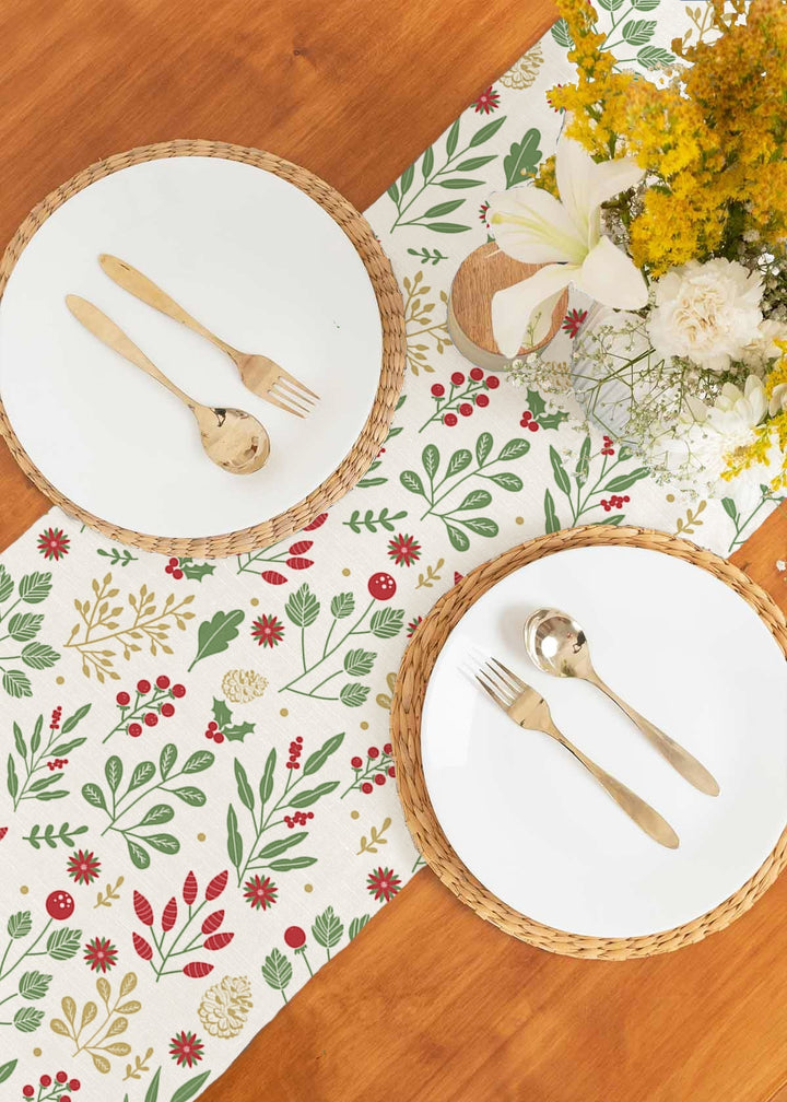 Foraged 100% cotton floral table runner for 4 seater or 6 seater Dining with tassels - Multicolor | SHOBITAM